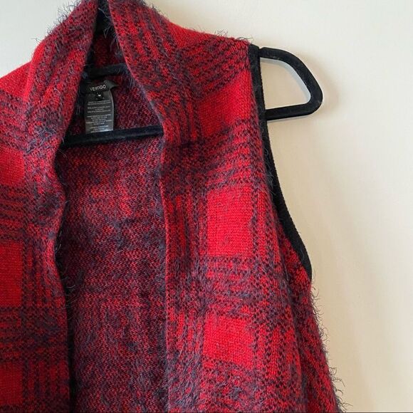 Vertigo-Buffalo Plaid Eyelash/Fuzzy Open Waterfall Vest (Medium) - Picture 4 of 10